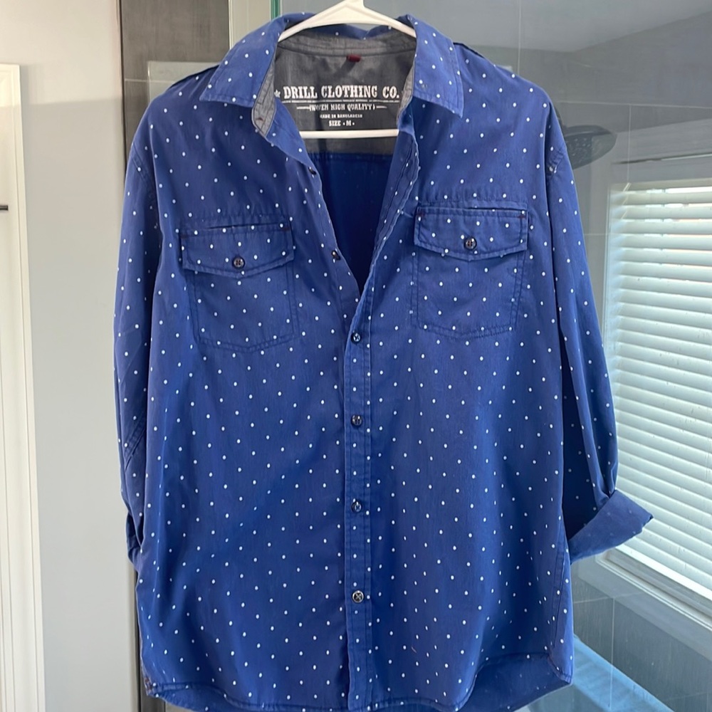 Drill clothing blue dotted button up